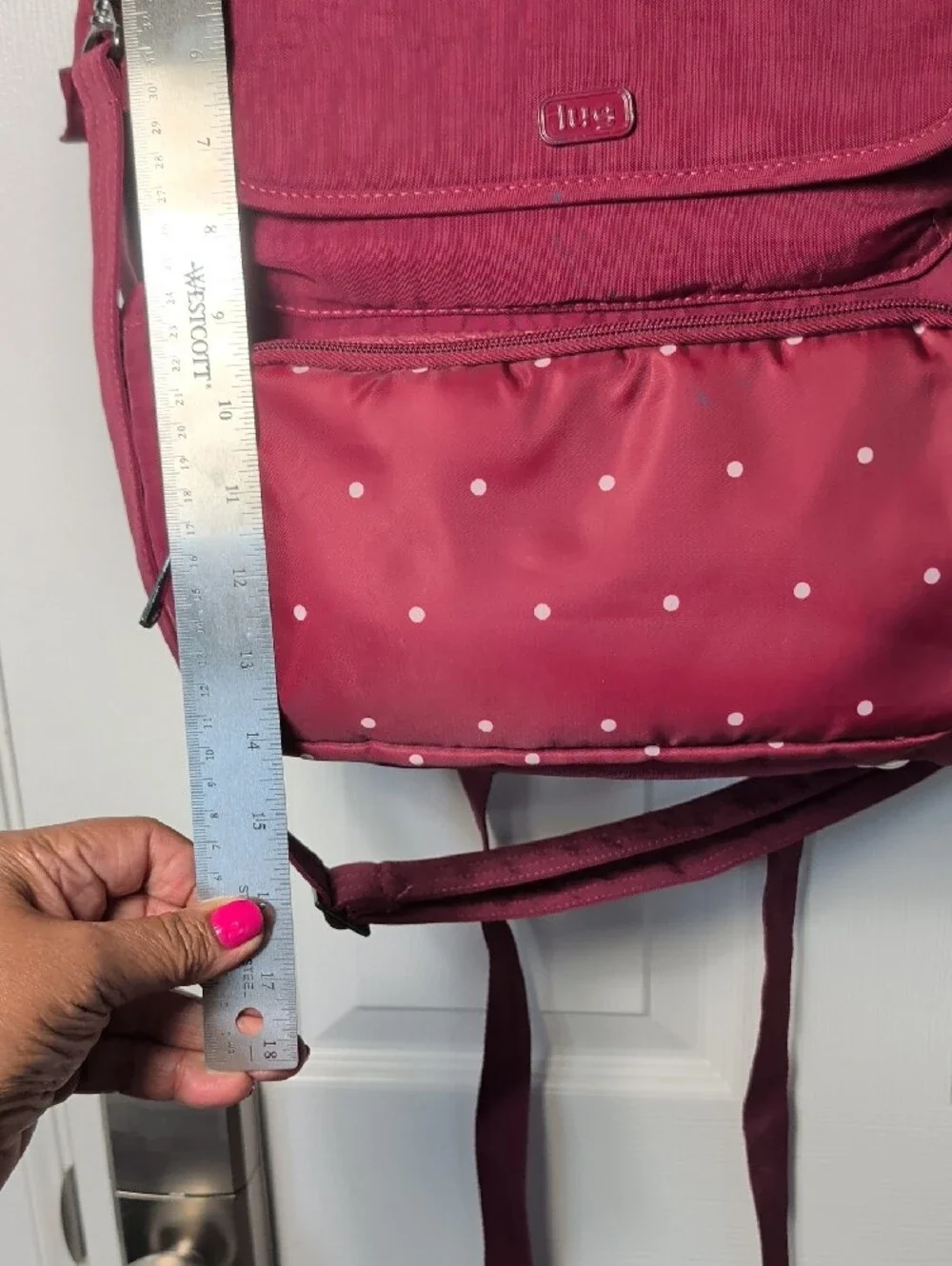 lug Maroon Backback Tote with Polka Dot Front Pocket